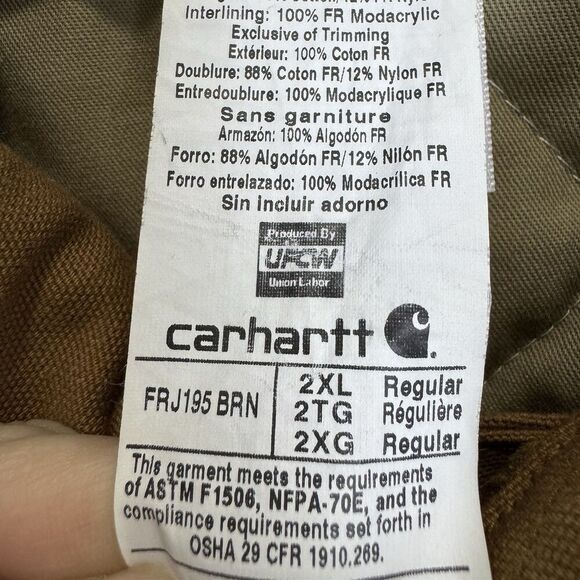 Carhartt Flame Resistant Brown Traditional Duck Quilt Lined Jacket Size 2XL USA - Picture 14 of 16